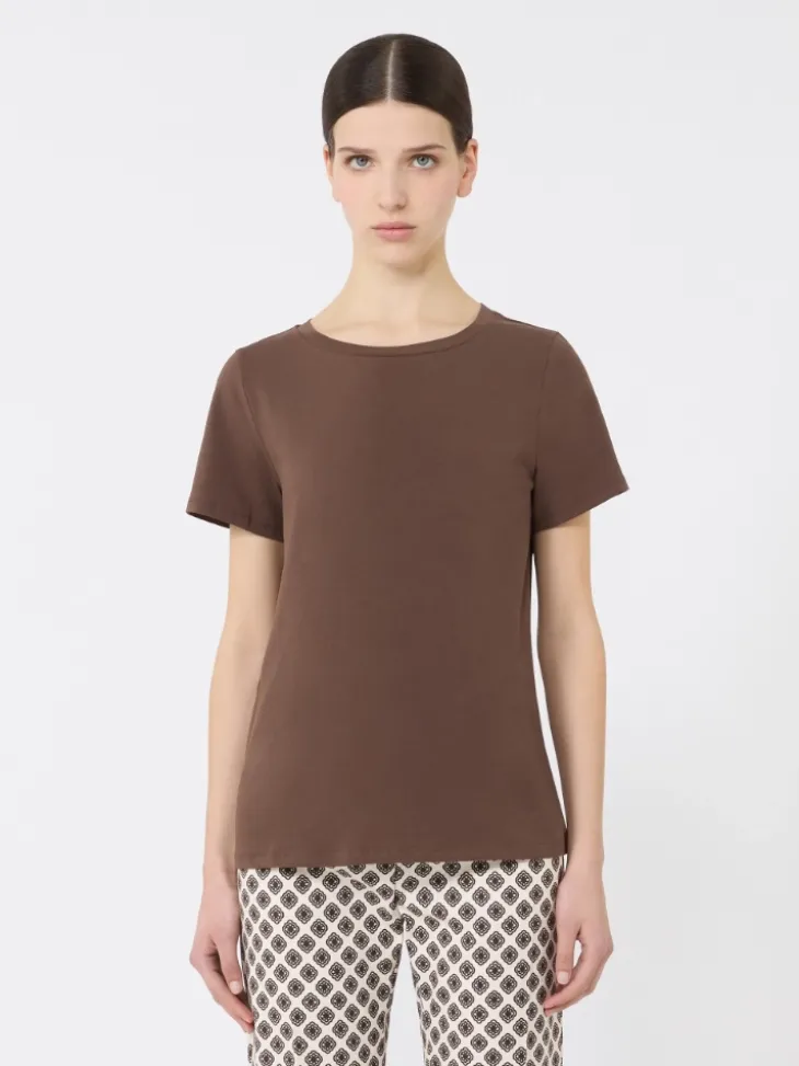 Stretch jersey basic T-shirt - CHOCOLATE