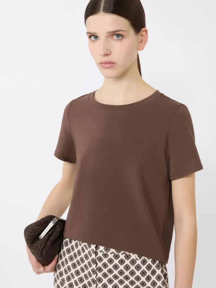 Stretch jersey basic T-shirt - CHOCOLATE