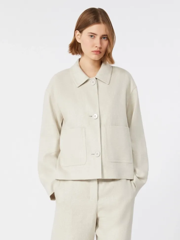 Stretch linen and cotton jacket - IVORY