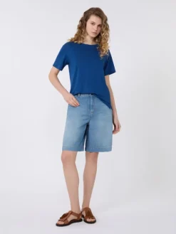 Stretch linen jersey basic T-shirt - OCEAN