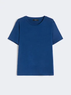 Stretch linen jersey basic T-shirt - OCEAN