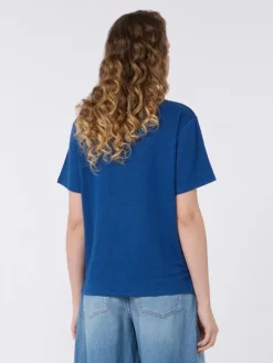 Stretch linen jersey basic T-shirt - OCEAN