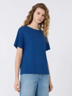 Stretch linen jersey basic T-shirt - OCEAN