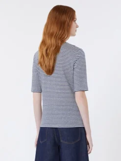Stretch linen jersey V-neck T-shirt - ULTRAMARINE