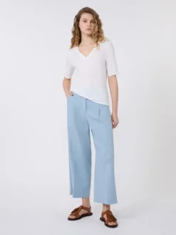 Stretch linen jersey V-neck T-shirt - WHITE