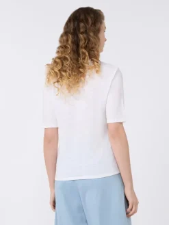 Stretch linen jersey V-neck T-shirt - WHITE