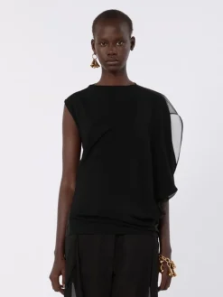 Stretch viscose asymmetrical top - BLACK