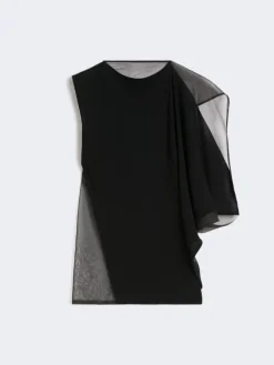 Stretch viscose asymmetrical top - BLACK