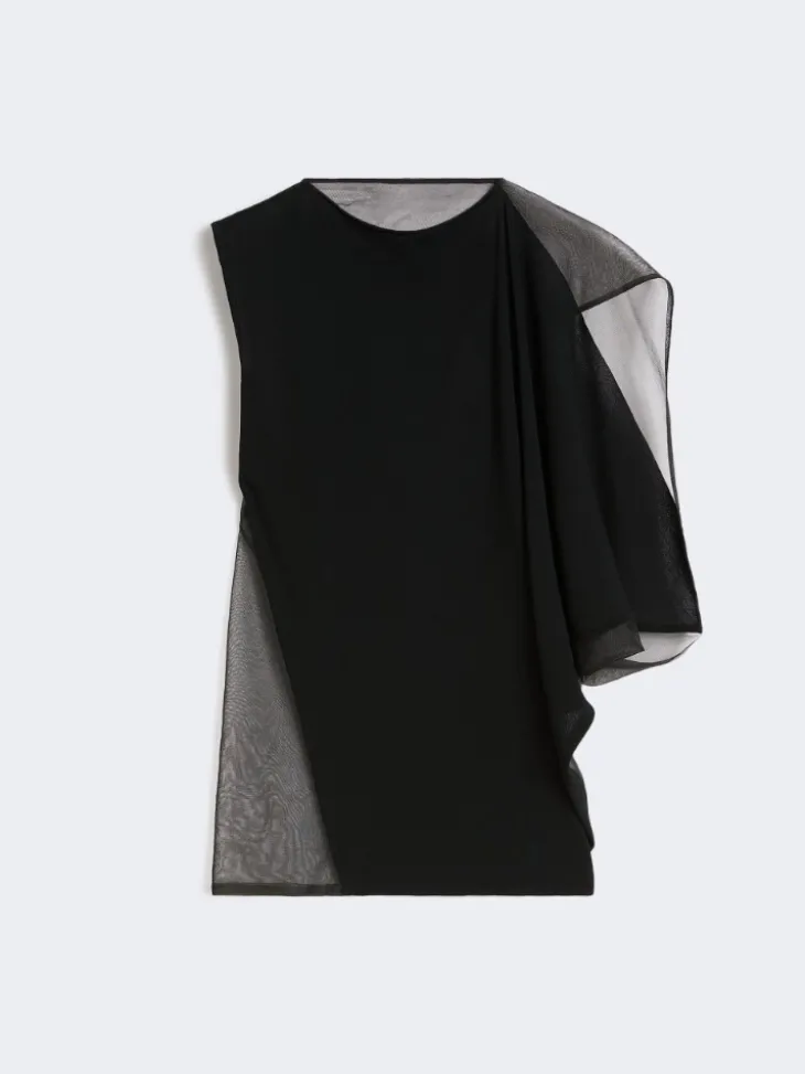 Stretch viscose asymmetrical top - BLACK