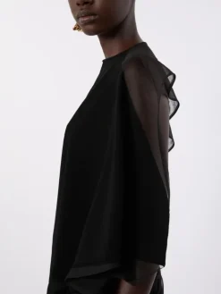 Stretch viscose asymmetrical top - BLACK