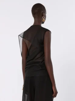 Stretch viscose asymmetrical top - BLACK