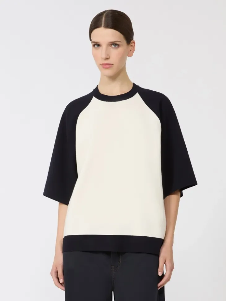 Stretch viscose boxy sweater - WHITE BLUE