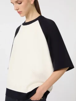 Stretch viscose boxy sweater - WHITE BLUE