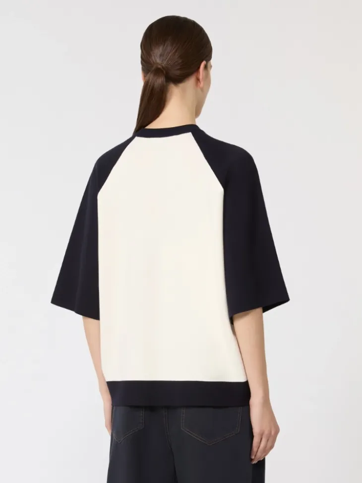 Stretch viscose boxy sweater - WHITE BLUE
