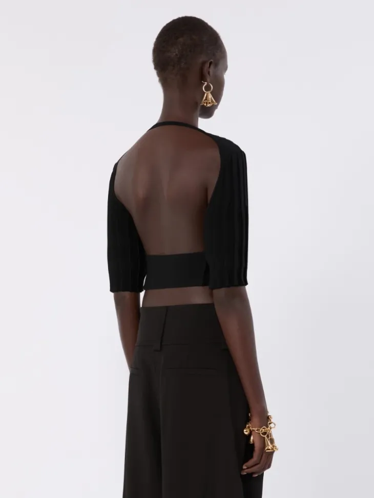 Stretch viscose crop top - BLACK