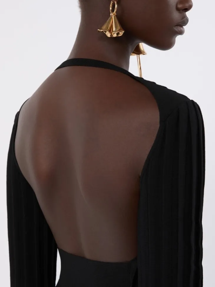 Stretch viscose crop top - BLACK