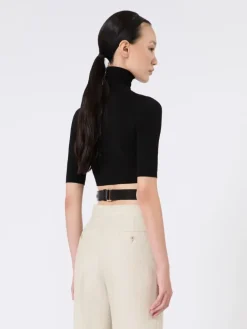 Stretch viscose cropped turtleneck - BLACK