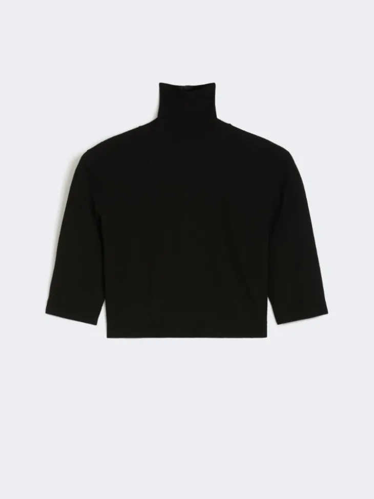 Stretch viscose cropped turtleneck - BLACK