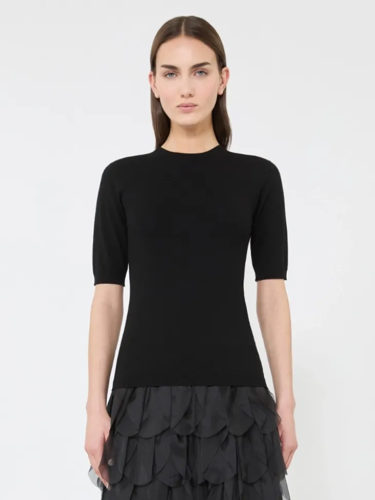 Stretch viscose jumper - BLACK