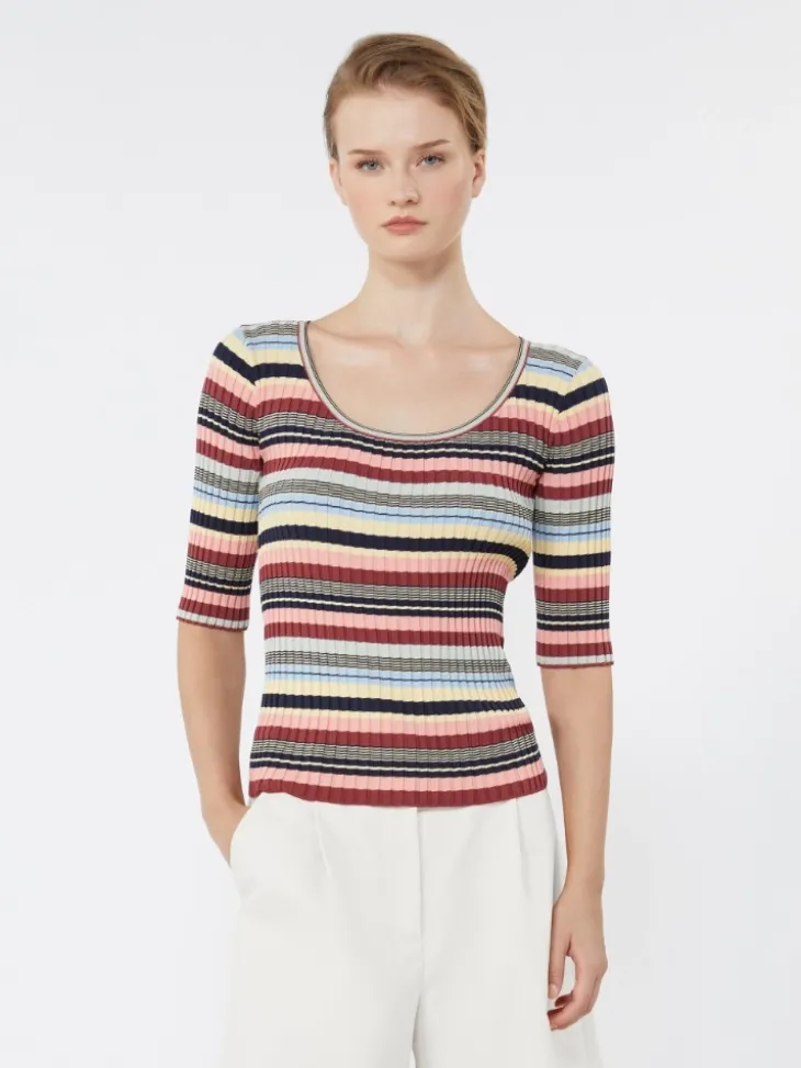 Stretch viscose yarn ribbed jumper - MULTICOLOUR