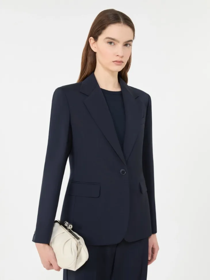 Stretch wool blazer - NAVY