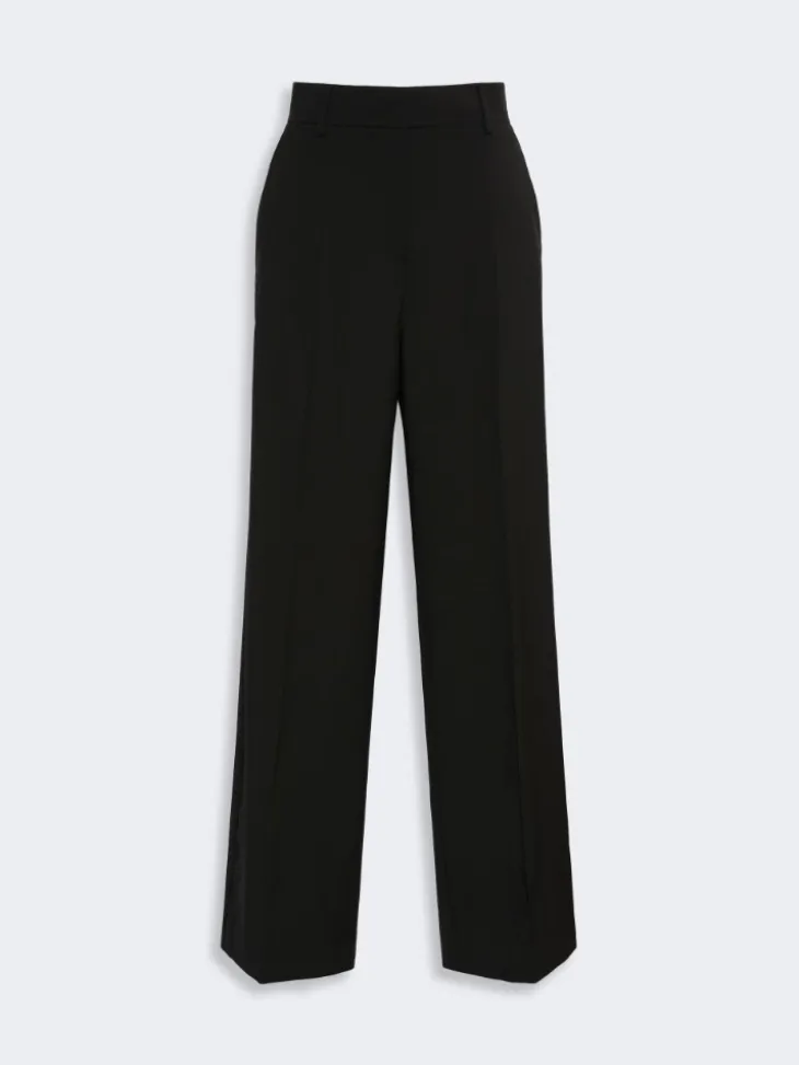 Stretch wool palazzo trousers - BLACK