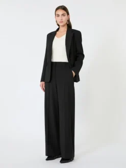Stretch wool palazzo trousers - BLACK