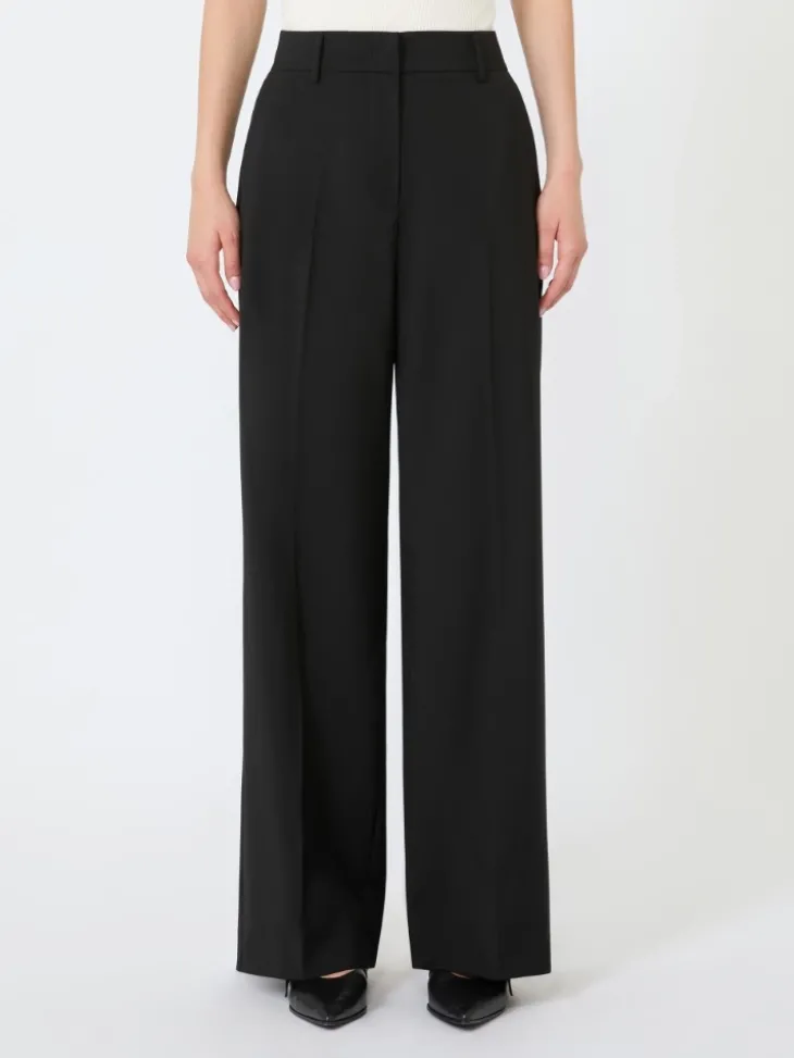 Stretch wool palazzo trousers - BLACK