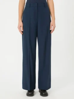Stretch wool palazzo trousers - NAVY