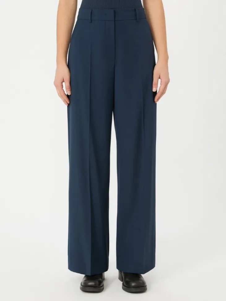 Stretch wool palazzo trousers - NAVY