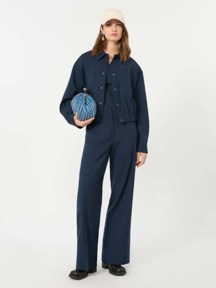 Stretch wool palazzo trousers - NAVY