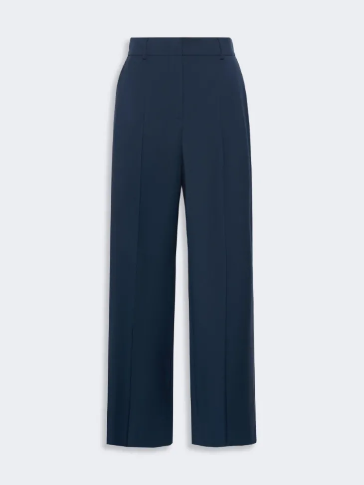 Stretch wool palazzo trousers - NAVY