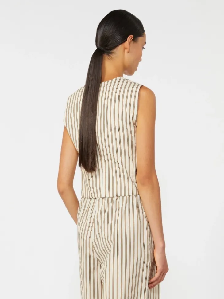 Striped cotton and silk canvas gilet - BEIGE