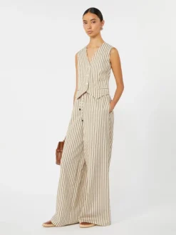 Striped cotton and silk canvas gilet - BEIGE
