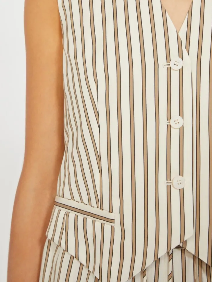 Striped cotton and silk canvas gilet - BEIGE