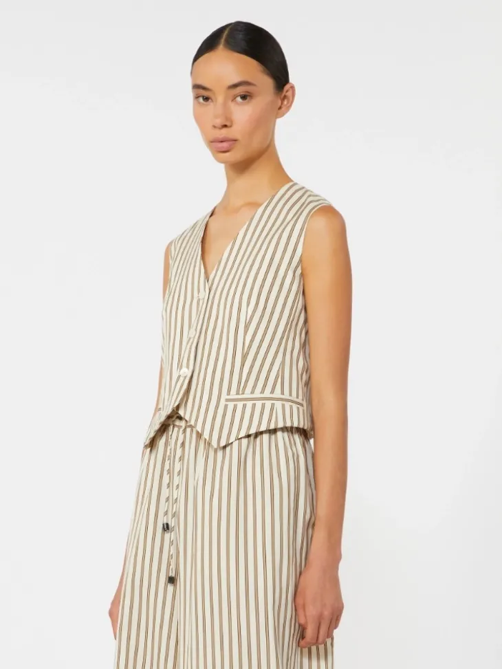 Striped cotton and silk canvas gilet - BEIGE