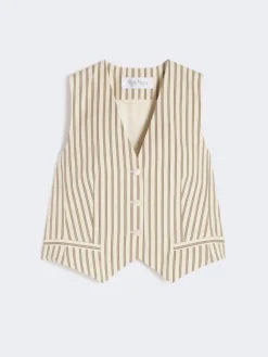 Striped cotton and silk canvas gilet - BEIGE