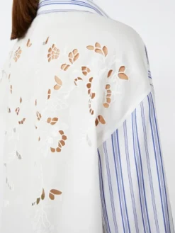 Striped cotton shirt with eyelet lace - NAVY