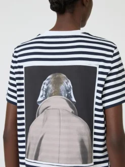 Striped cotton T-shirt with iconic print - WHITE BLUE