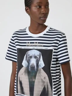 Striped cotton T-shirt with iconic print - WHITE BLUE