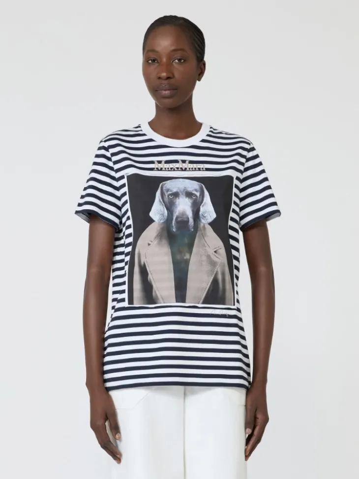Striped cotton T-shirt with iconic print - WHITE BLUE
