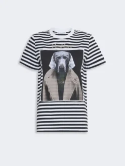 Striped cotton T-shirt with iconic print - WHITE BLUE