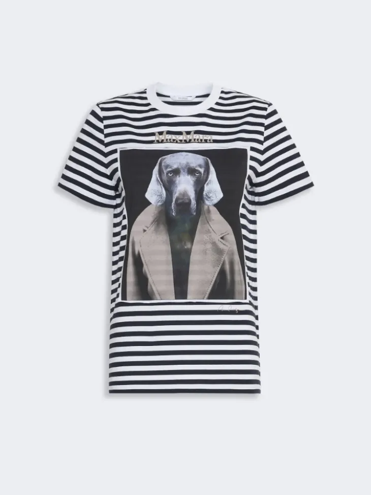 Striped cotton T-shirt with iconic print - WHITE BLUE