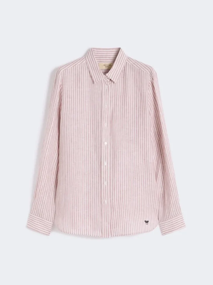 Striped linen canvas shirt - ANTIQUE ROSE