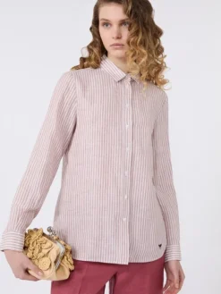 Striped linen canvas shirt - ANTIQUE ROSE