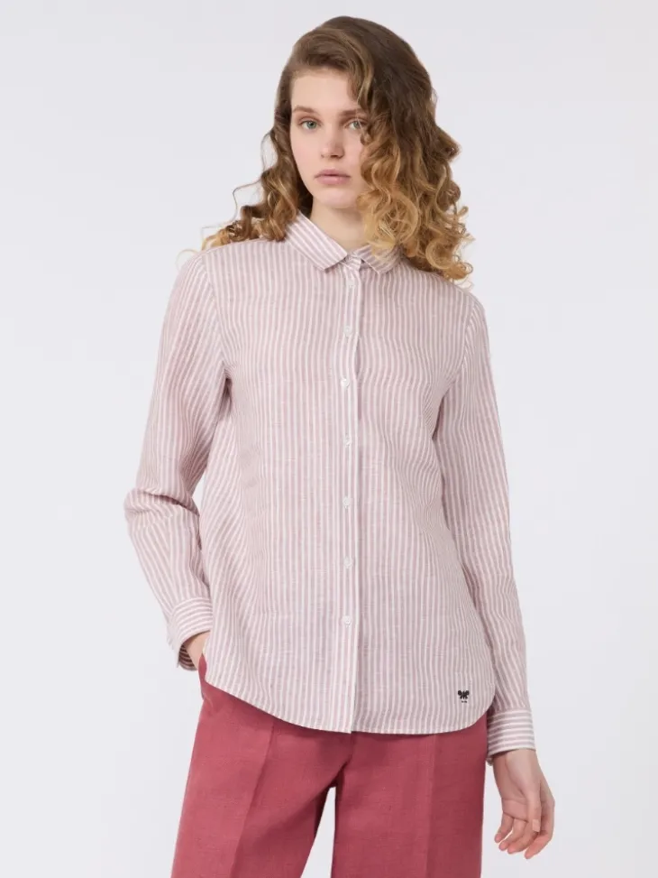 Striped linen canvas shirt - ANTIQUE ROSE
