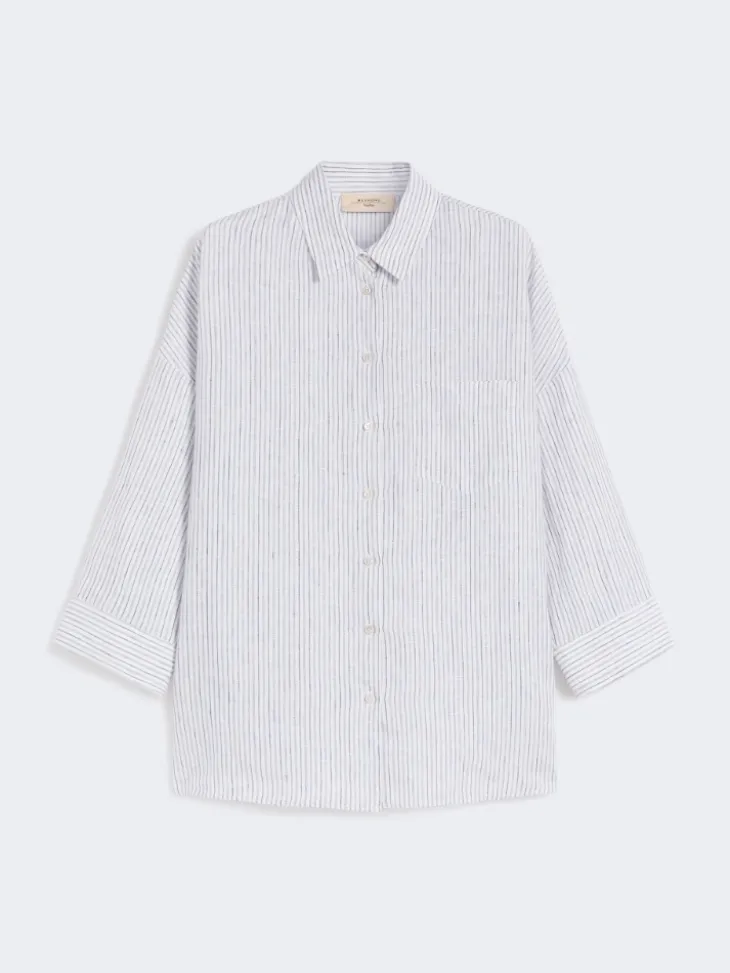 Striped linen canvas shirt - NAVY