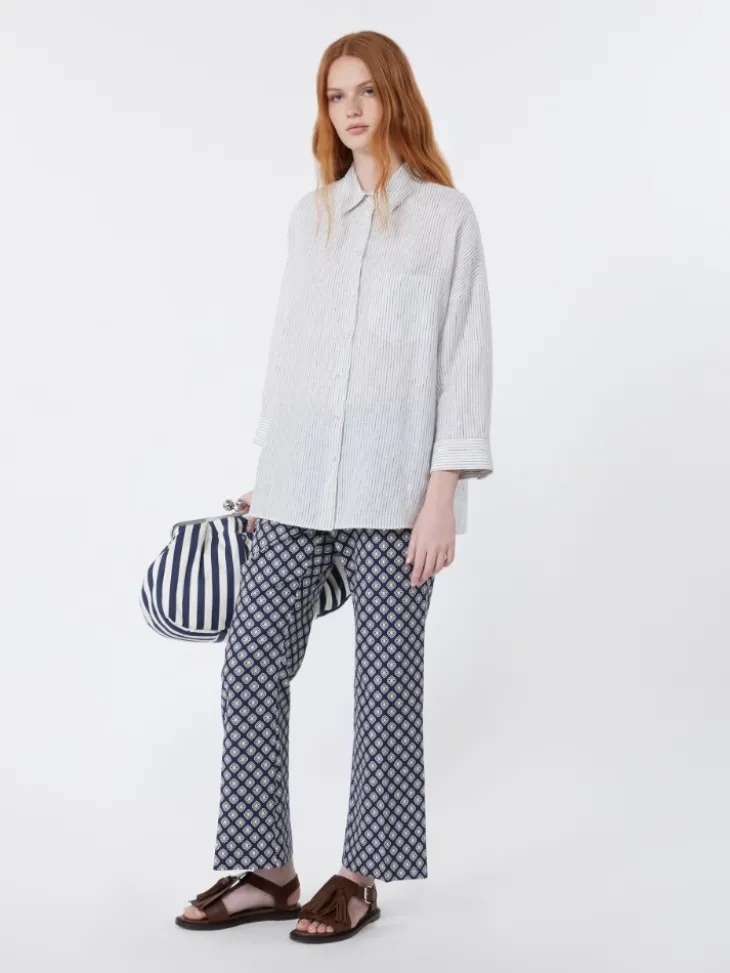 Striped linen canvas shirt - NAVY