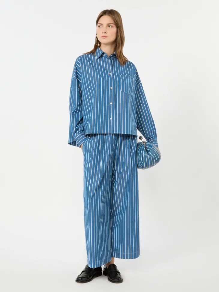 Striped poplin boxy shirt - CORNFLOWER BLUE