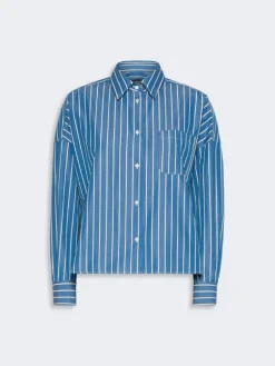 Striped poplin boxy shirt - CORNFLOWER BLUE